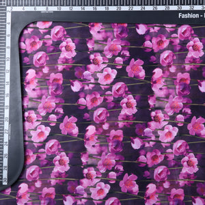 Purple Pink And Dark Grey Floral Pattern Digital Print Silk Satin Fabric