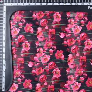 Pink And Dark Grey Floral Pattern Digital Print Silk Satin Fabric