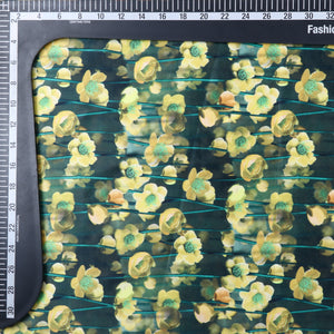 Yellow And Dark Grey Floral Pattern Digital Print Silk Satin Fabric