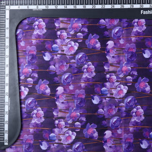 Lavender And Dark Grey Floral Pattern Digital Print Silk Satin Fabric