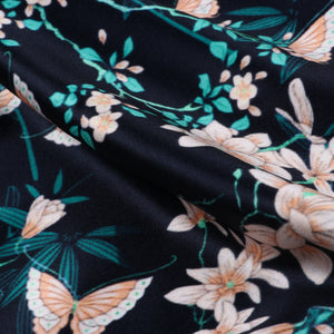 Peach And Turquoise Butterfly Pattern Digital Print Silk Satin Fabric