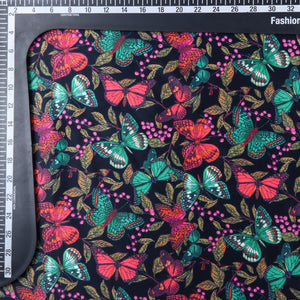 Red And Green Butterfly Pattern Digital Print Silk Satin Fabric