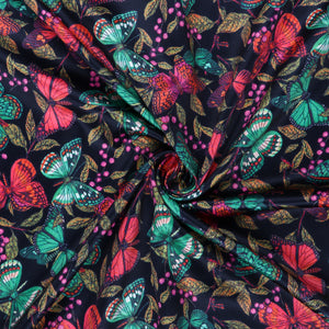 Red And Green Butterfly Pattern Digital Print Silk Satin Fabric