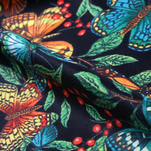 Blue And Orange Butterfly Pattern Digital Print Silk Satin Fabric