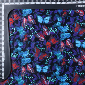 Red And Blue Butterfly Pattern Digital Print Silk Satin Fabric