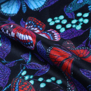 Red And Blue Butterfly Pattern Digital Print Silk Satin Fabric