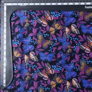 Purple And Blue Butterfly Pattern Digital Print Silk Satin Fabric