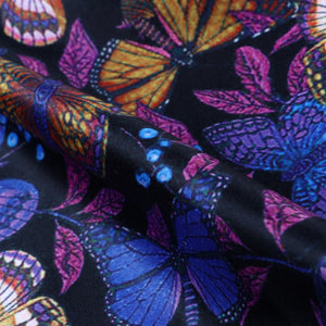 Purple And Blue Butterfly Pattern Digital Print Silk Satin Fabric