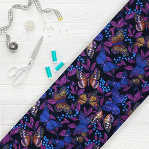 Purple And Blue Butterfly Pattern Digital Print Silk Satin Fabric