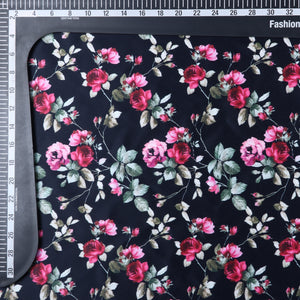 Pink And Black Floral Pattern Digital Print Silk Satin Fabric