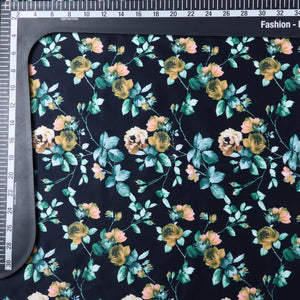 Yellow And Black Floral Pattern Digital Print Silk Satin Fabric