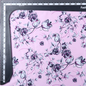 Pink And Grey Floral Pattern Digital Print Silk Satin Fabric