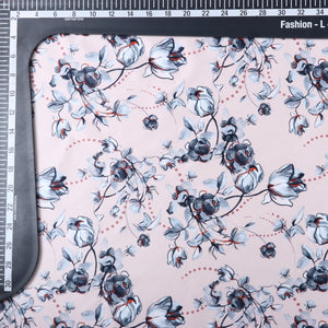 Light Peach And Grey Floral Pattern Digital Print Silk Satin Fabric