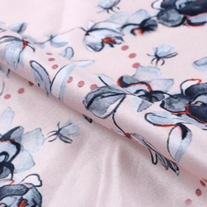 Light Peach And Grey Floral Pattern Digital Print Silk Satin Fabric