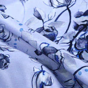 Lavender And Light Grey Floral Pattern Digital Print Silk Satin Fabric