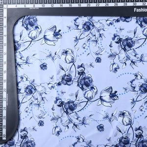 Lavender And Light Grey Floral Pattern Digital Print Silk Satin Fabric