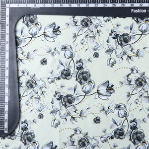 Light Green And Grey Floral Pattern Digital Print Silk Satin Fabric