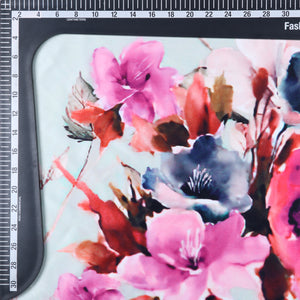 Light Grey And Pink Floral Pattern Digital Print Silk Satin Fabric