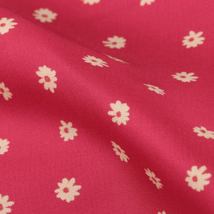 Dark Pink And White Floral Pattern Screen Print Silk Satin Fabric