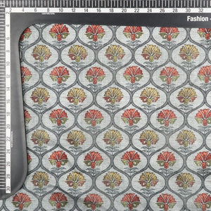 Grey And Brown Trellis Pattern Digital Print Tangy Silk Checks Fabric