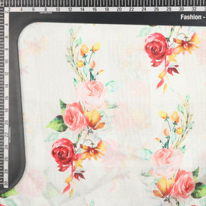 White And Yellow Floral Pattern Digital Print Tangy Silk Checks Fabric