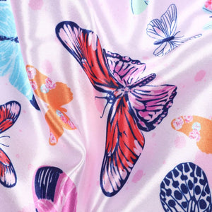 Baby Pink And Navy Blue Butterfly Pattern Digital Print Ultra Satin Fabric