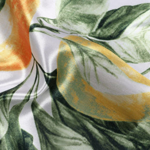 White And  Green Leaf Pattern Digital Print Ultra Satin Fabric