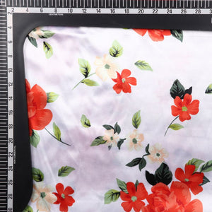 White And Orange Floral Pattern Digital Print Ultra Satin Fabric