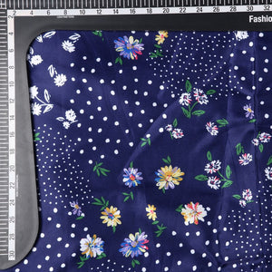 Dark Navy Blue And  Yellow Floral Pattern Digital Print Ultra Satin Fabric