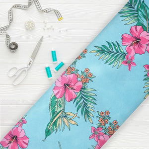 Turquoise And Bright Pink Floral Pattern Digital Print Ultra Satin Fabric