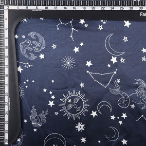 Navy Blue And White Galaxy Pattern Digital Print Ultra Satin Fabric