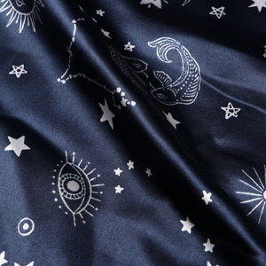 Navy Blue And White Galaxy Pattern Digital Print Ultra Satin Fabric