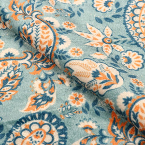 Sapphire And Orange Floral Pattern Digital Print Velvet Fabric