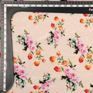 Light Peach And Pink Floral Pattern Digital Print Velvet Fabric