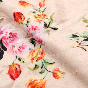 Light Peach And Pink Floral Pattern Digital Print Velvet Fabric