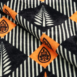 Black And Orange Leaf Pattern Digital Print Velvet Fabric