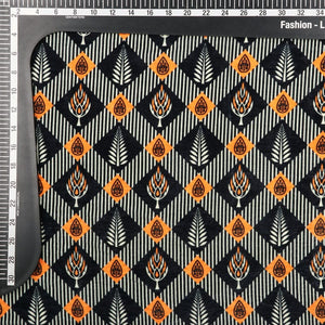 Black And Orange Leaf Pattern Digital Print Velvet Fabric