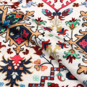 White And Red Ethnic Pattern Digital Print Velvet Fabric