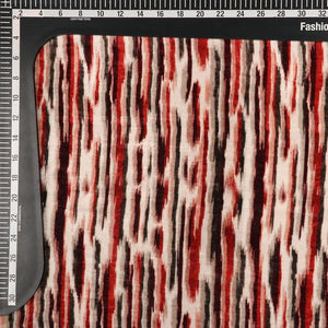 Brick Red And White Abstract Pattern Digital Print Velvet Fabric