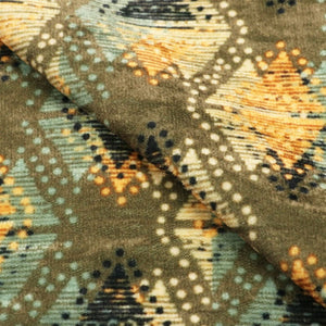 Olive And Yellow Geometric Pattern Digital Print Velvet Fabric
