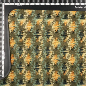 Olive And Yellow Geometric Pattern Digital Print Velvet Fabric