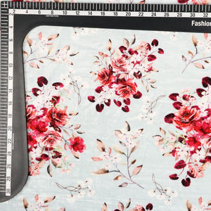 Baby Blue And Pink Floral Pattern Digital Print Velvet Fabric