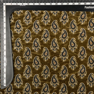 Dark Olive And Navy Blue Paisley Pattern Digital Print Velvet Fabric