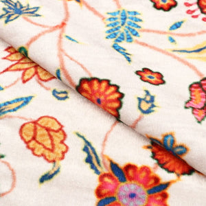 White And Orange Floral Pattern Digital Print Velvet Fabric