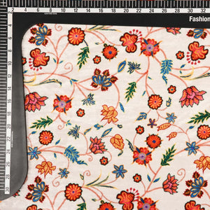 White And Orange Floral Pattern Digital Print Velvet Fabric