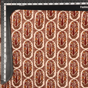 Light Peach And Maroon Ethnic Pattern Digital Print Velvet Fabric