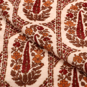 Light Peach And Maroon Ethnic Pattern Digital Print Velvet Fabric