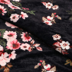 Dark Blue And Baby Pink Floral Pattern Digital Print Velvet Fabric