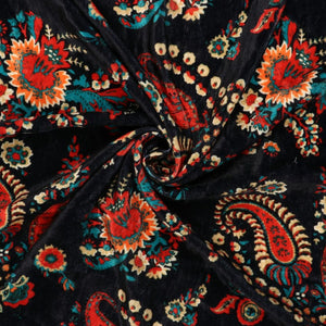 Dark Blue And Red Traditional Pattern Digital Print Velvet Fabric