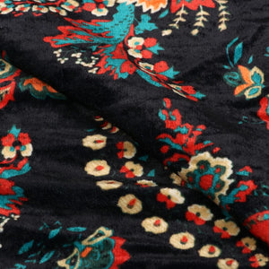 Dark Blue And Red Traditional Pattern Digital Print Velvet Fabric